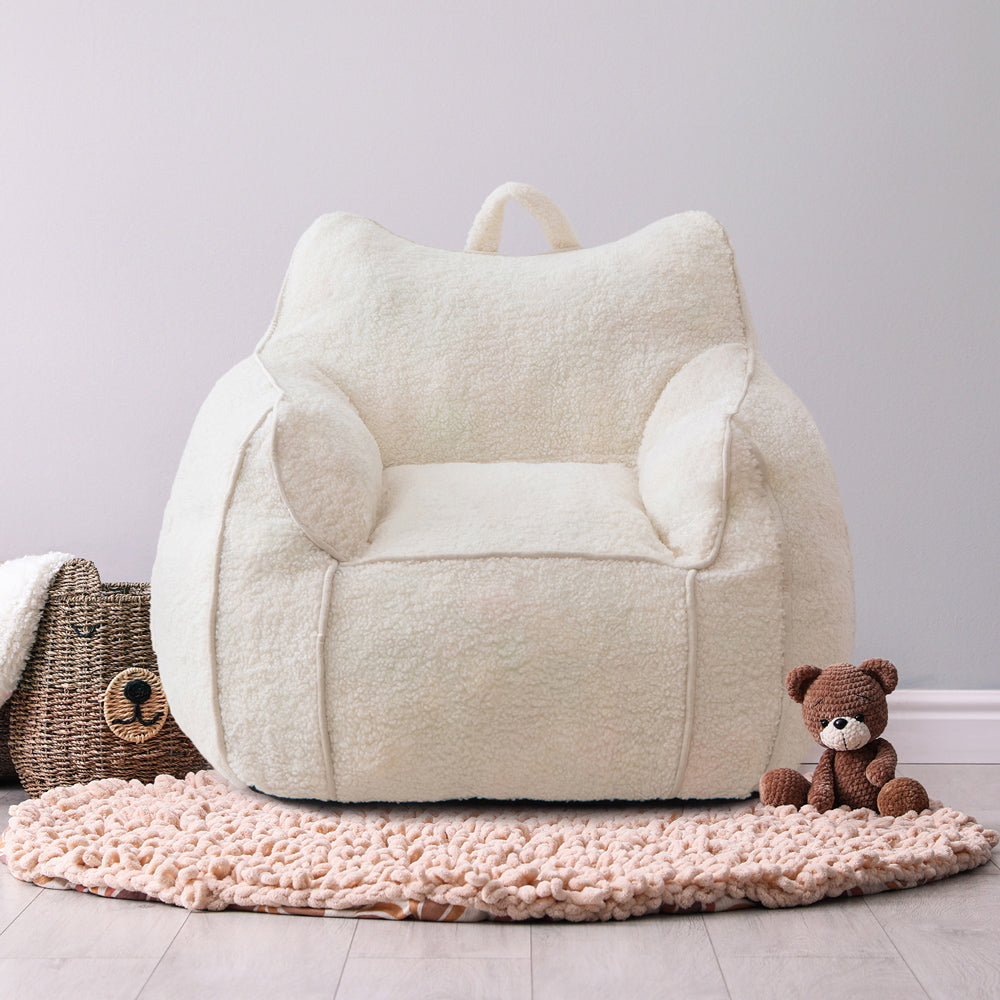 MAXYOYO Kids Bean Bag Chair, Sherpa Bean Bag Couch with Decorative Edges for children's room (White)