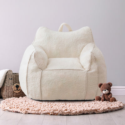 MAXYOYO Kids Bean Bag Chair, Sherpa Bean Bag Couch with Decorative Edges for children's room (White)