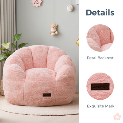 MAXYOYO Kids Bean Bag Chair, Floral Shaped Bean Bag Sofa, Plush Faux Fur Toddler Couch with Petal Backrest for Boys Girls, Stuffed Cozy Sofa for Nursery, Bedroom, Pink