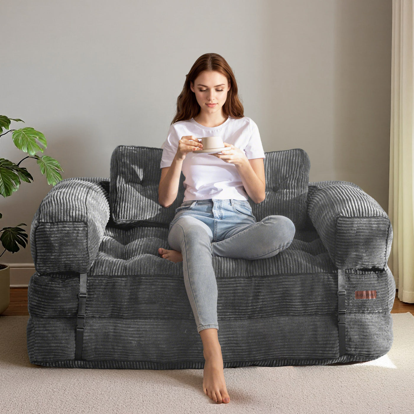 MAXYOYO Convertible  Sofa Bed with Armrest – 2-Seat Foldable Couch, Dark Grey