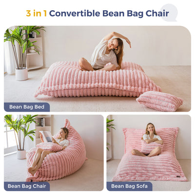 MAXYOYO Giant Bean Bag Chair with Pillow, 3 in 1 Convertible Bean Bag Bed for Adults with Washable Cover, Removable Floor Cushion Stuffed Floor Lounger for Living Room Bedroom