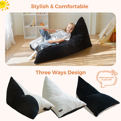 MAXYOYO Kids Bean Bag Chair, Stuffed Bean Bag with Handle for Boys and Girls, Two-Tone Design Child Lazy Chair for Gaming, Playing, Floor Sofa Lounger with High-Density Foam Filling, White and Black