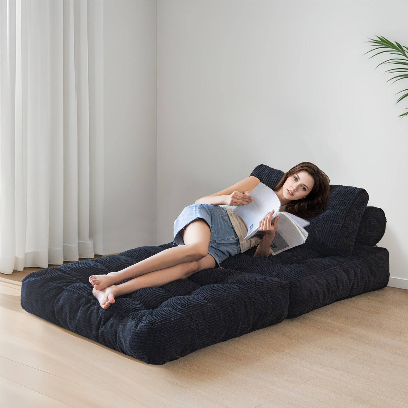 corduroy bean bag folding sofa#color_dark-grey