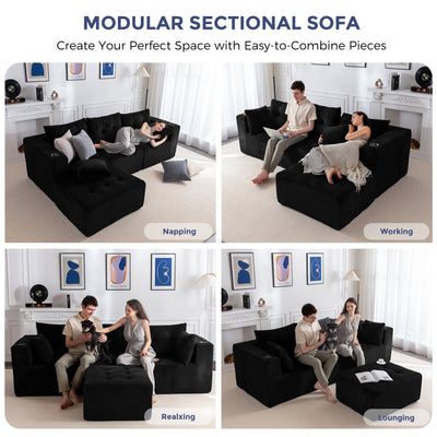 MAXYOYO Modular Sectional Sofa Couch and Chaise Lounge, L Shaped Modern Cloud Couch with Ottoman, Sofa in A Box, Tufted 6-Seat Boneless Sleeper Chair for Living Room, No Assembly Required