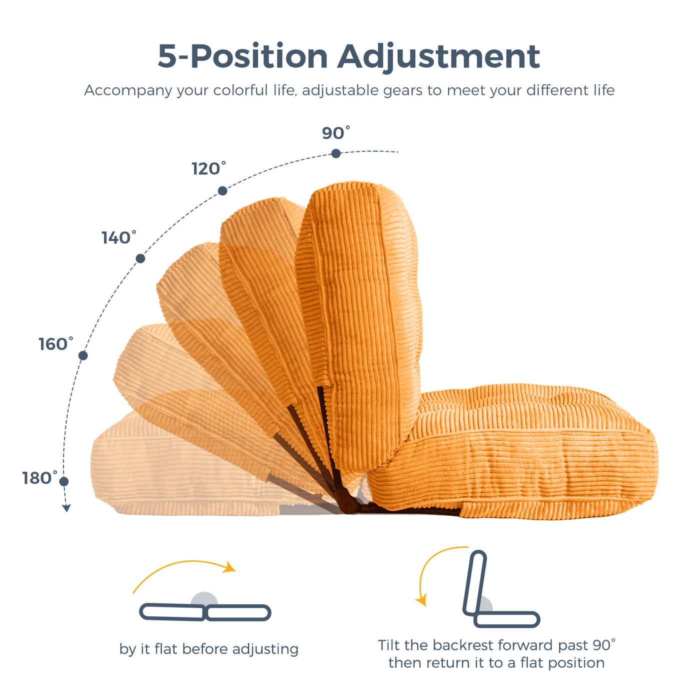 MAXYOYO Adjustable Floor Chair with Back Support, Gaming Chair Floor Meditation Chair, Orange