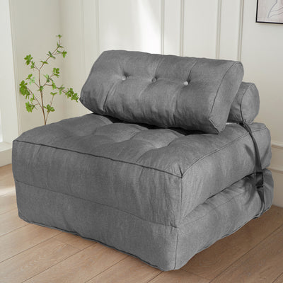 MAXYOYO Folding Couch Sofa Bed, Convertible Sleeper Chairs with Back Support and Pillow, Grey