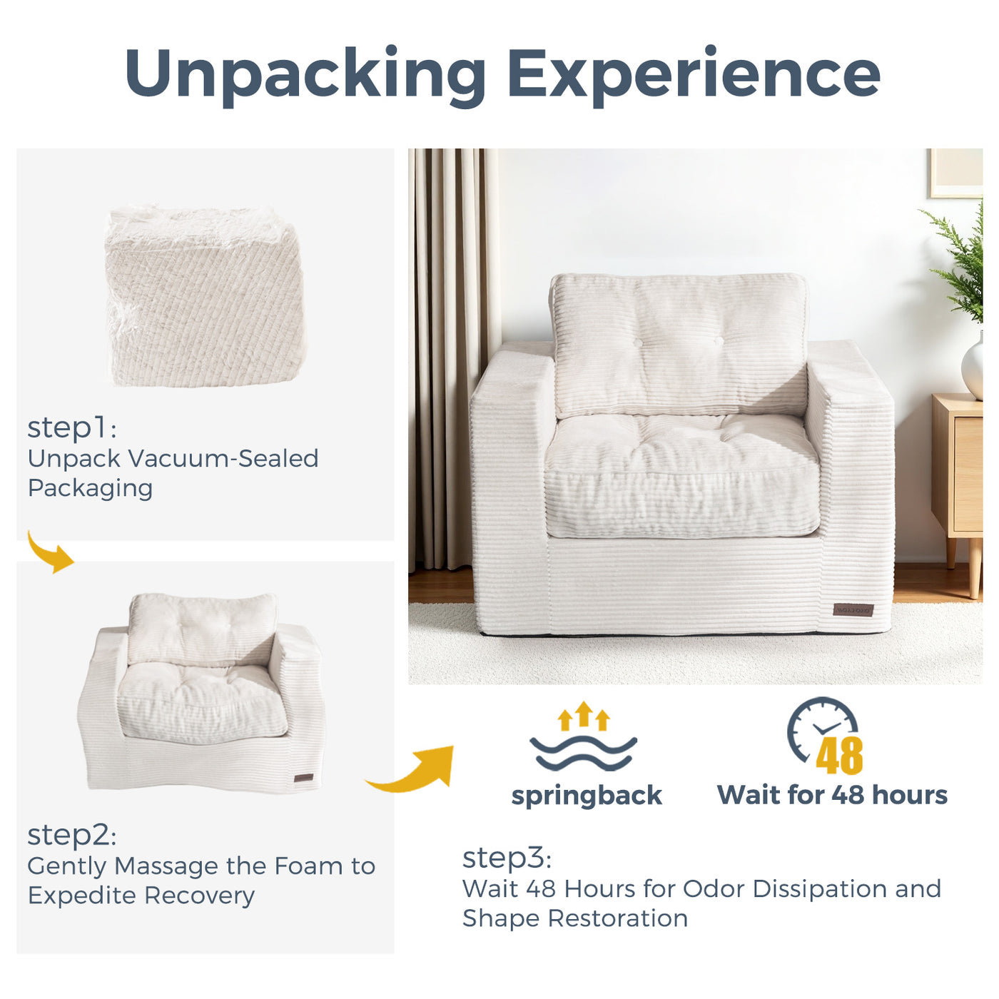 MAXYOYO Bean Bag Sofa Chair - Upholstered Floor Sofa with Armrests for Adults, Beige