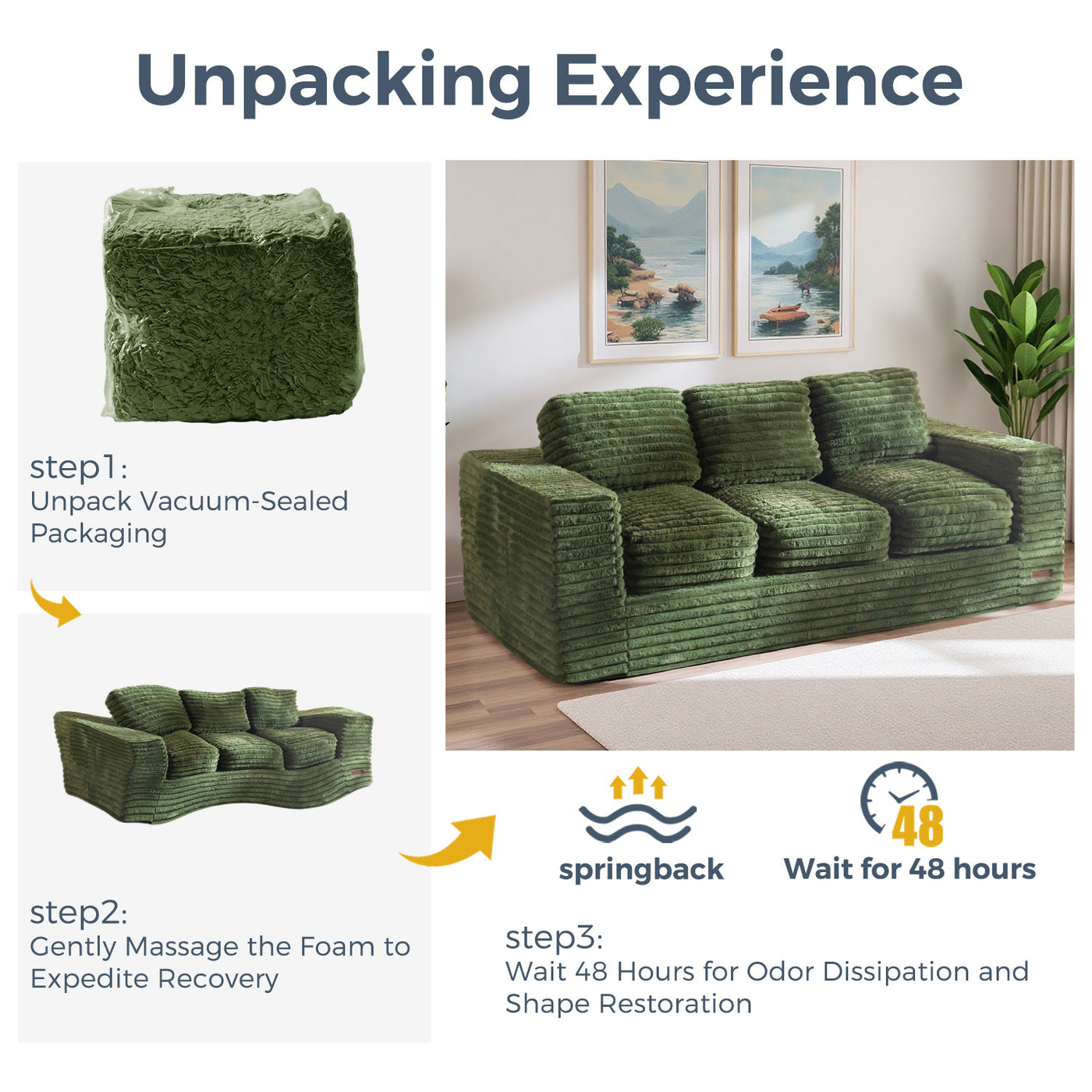 MAXYOYO 3-Seater Faux Fur Sofa – Fluffy Boneless Couch with Pillows in a Box, Faux Fur Lounge, No Assembly