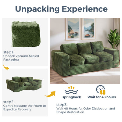 MAXYOYO 3-Seater Faux Fur Sofa – Fluffy Boneless Couch with Pillows in a Box, Faux Fur Lounge, No Assembly