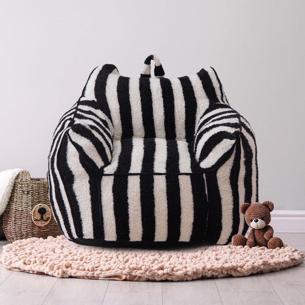 MAXYOYO Kids Bean Bag Chair, Sherpa Bean Bag Couch with Decorative Edges for children's room (Stripe Black)