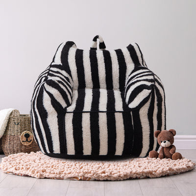 MAXYOYO Kids Bean Bag Chair, Sherpa Bean Bag Couch with Decorative Edges for children's room (Stripe Black)