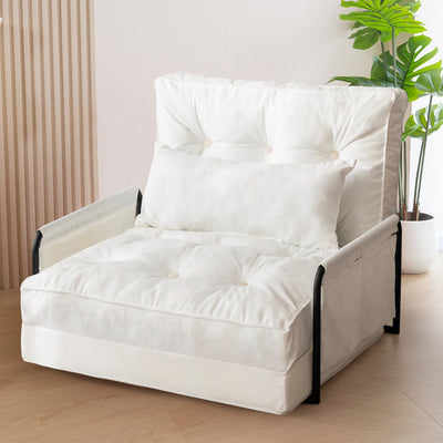 MAXYOYO Adjustable Floor Sofa Couch, Velvet Convertible Lazy Sofa Sleeper Bed with Pillow and Armrest, Single, Beige