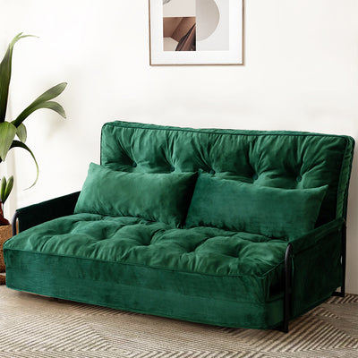 MAXYOYO Adjustable Floor Sofa Couch, Velvet Convertible Lazy Sofa Sleeper Bed with Pillows and Armrest, Double, Green