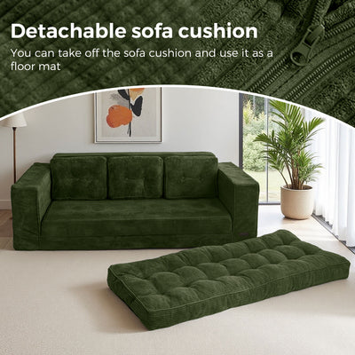 MAXYOYO 3-Seater Convertible Sofa Bed – Corded 2-in-1 Pull-Out Floor Couch with Pillows for Living Room, No Assembly