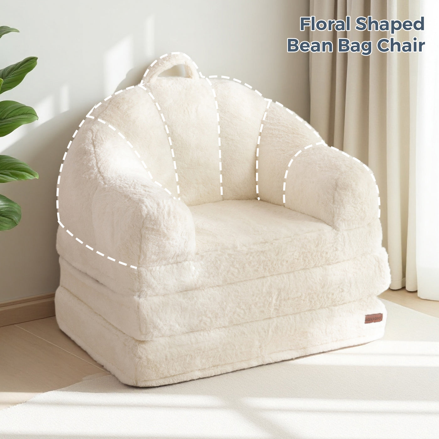 MAXYOYO Convertible Floor Sofa – Foldable Bean Bag Chair with Handle, Beige