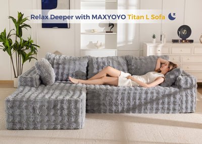 MAXYOYO 104" Modular Sectional Couch with L-Shape Chaise, Modern Boneless Couch for Living Room, Sofa in A Box, Oversized Sofa Sleeper with Deep Seat, No Assembly Required, Grey