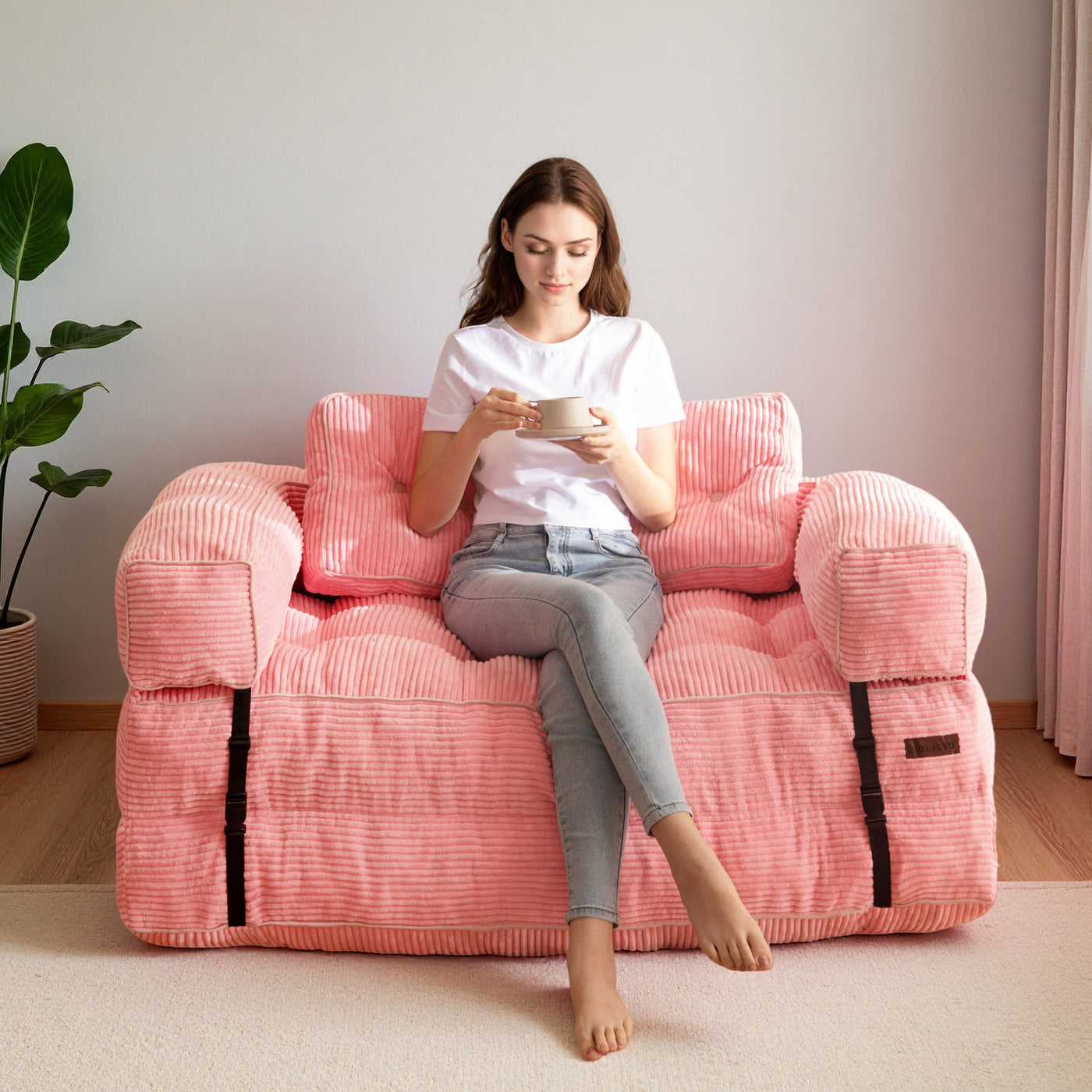 MAXYOYO L-Shaped Folding Sofa Bed – 2-Seat Foldable Couch, Pink