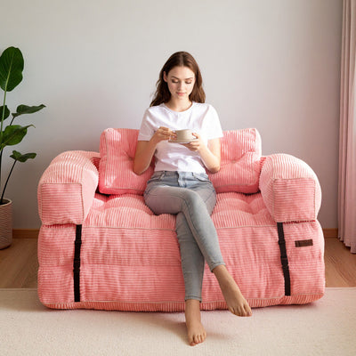 MAXYOYO L-Shaped Folding Sofa Bed – 2-Seat Foldable Couch, Pink