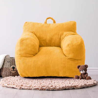 MAXYOYO Kids Bean Bag Chair, Corduroy Bean Bag Couch with Armrests for Children's Room (Yellow)
