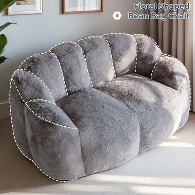 MAXYOYO Bean Bag Chair, Ultra Soft Faux Fur Loveseat Floral Petal Back Sofa for Adults, Double Size (Dark Grey)