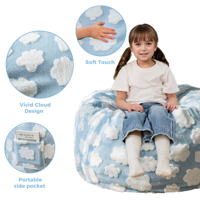 MAXYOYO Bean Bag Chair for Kids, Cloud Pattern Lazy Chair with High-Density Foam Filling, Stuffed Floor Sofa Couch for Boys and Girls, Child Floor Sofa for Gaming, Reading, Blue