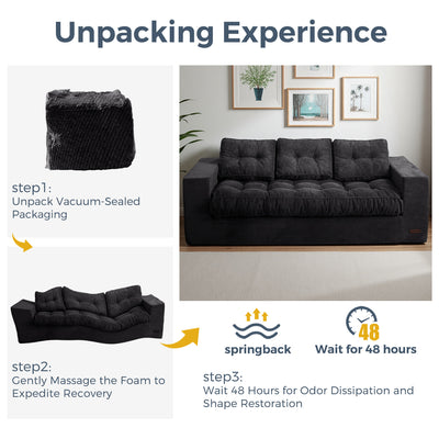 MAXYOYO 3 Seater Couch for Living Room - Boneless Couch, Sofa in A Box, No Assembly Required, Black