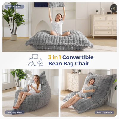 MAXYOYO Giant Bean Bag Chair with Pillow, 3 in 1 Convertible Bean Bag Chair for Adults with Removable Cover, Floor Cushion Stuffed Floor Lounger for Living Room Bedroom, Bubble