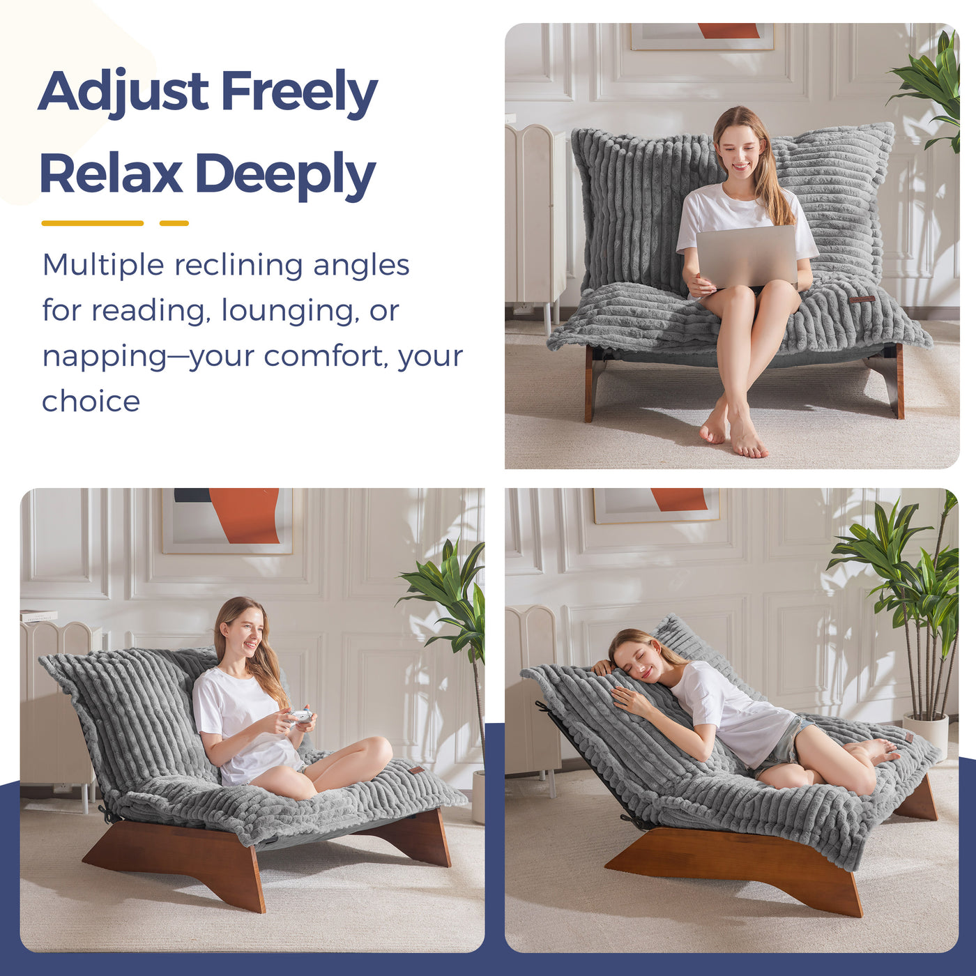 MAXYOYO Adjustable Living Room Chair, 3-Position Bean Bag Chair with Removable Cover, Upholstered Accent Chair with Frame, Soft Reclining Lounge for Bedroom, Apartment, Office