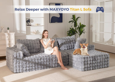 MAXYOYO 104" Modular Sectional Couch with L-Shape Chaise, Modern Boneless Couch for Living Room, Sofa in A Box, Oversized Sofa Sleeper with Deep Seat, No Assembly Required, Grey