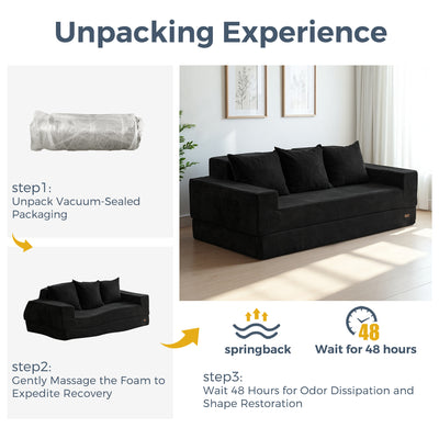 MAXYOYO 4-in-1 3-Seater Foldable Sofa Bed – Corded Convertible Floor Couch with Cup Holders, No Assembly, Black