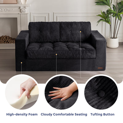 MAXYOYO Bean Bag Chair for Adults, Upholstered Floor Sofa with Armrests, Boneless Couch with Tufted Cushion & Backrest, Sofa in A Box, Large Bean Bag Couch for Bedroom Living Room, Dorm, Black
