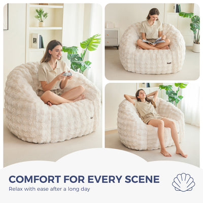 MAXYOYO Giant Bean Bag Chair for Adults, Stuffed Shell-Shaped Large Bean Bag Couch, Cozy Living Room Chair with Filler, Floor Sofa Lazy Sofa for Bedroom Living Room