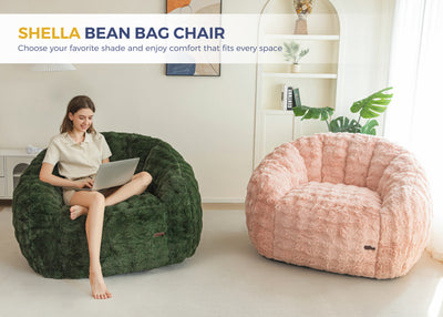 MAXYOYO Giant Bean Bag Chair for Adults, Stuffed Shell-Shaped Large Bean Bag Couch, Cozy Living Room Chair with Filler, Floor Sofa Lazy Sofa for Bedroom Living Room