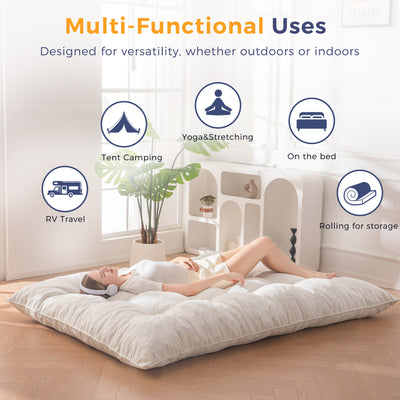 MAXYOYO Floor Futon Mattress, 6 Inch Tufted Folding Mattress with Chenille Fabric, Floor Sofa Bed Guest Couch Bed for Adults, Beige
