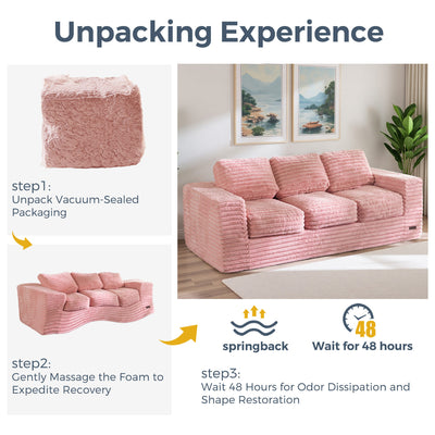 MAXYOYO 3-Seater Faux Fur Sofa – Fluffy Boneless Couch with Pillows in a Box, Faux Fur Lounge, No Assembly