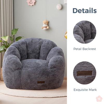 MAXYOYO Kids Bean Bag Chair, Floral Shaped Bean Bag Sofa, Plush Faux Fur Toddler Couch with Petal Backrest for Boys Girls, Stuffed Cozy Sofa for Nursery, Bedroom, Grey