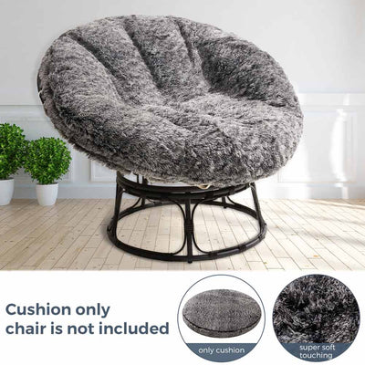 MAXYOYO Large faux fur papasan cushion (cushion only), round pillow, papasan pillow for swing and hanging chair, Mix Black