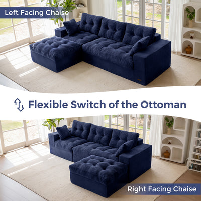MAXYOYO L Shaped Sectional Sofa with Ottoman, Cloud Boneless Couch with Layered Cushion, Upholstered Modular Sofa with Tufting, Flexible Module Combination for Living Room, No Assembly Required, Navy