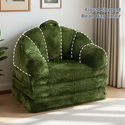 MAXYOYO Convertible Floor Sofa – Foldable Bean Bag Chair with Handle, Green
