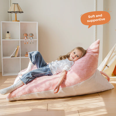 MAXYOYO Kids Bean Bag Chair, Stuffed Bean Bag with Handle for Boys and Girls, Two-Tone Design Child Lazy Chair for Gaming, Playing, Floor Sofa Lounger with High-Density Foam Filling, White and Pink