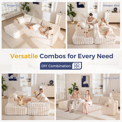 MAXYOYO 104" Modular Sectional Couch with L-Shape Chaise, Modern Boneless Couch for Living Room, Sofa in A Box, Oversized Sofa Sleeper with Deep Seat, No Assembly Required, Beige