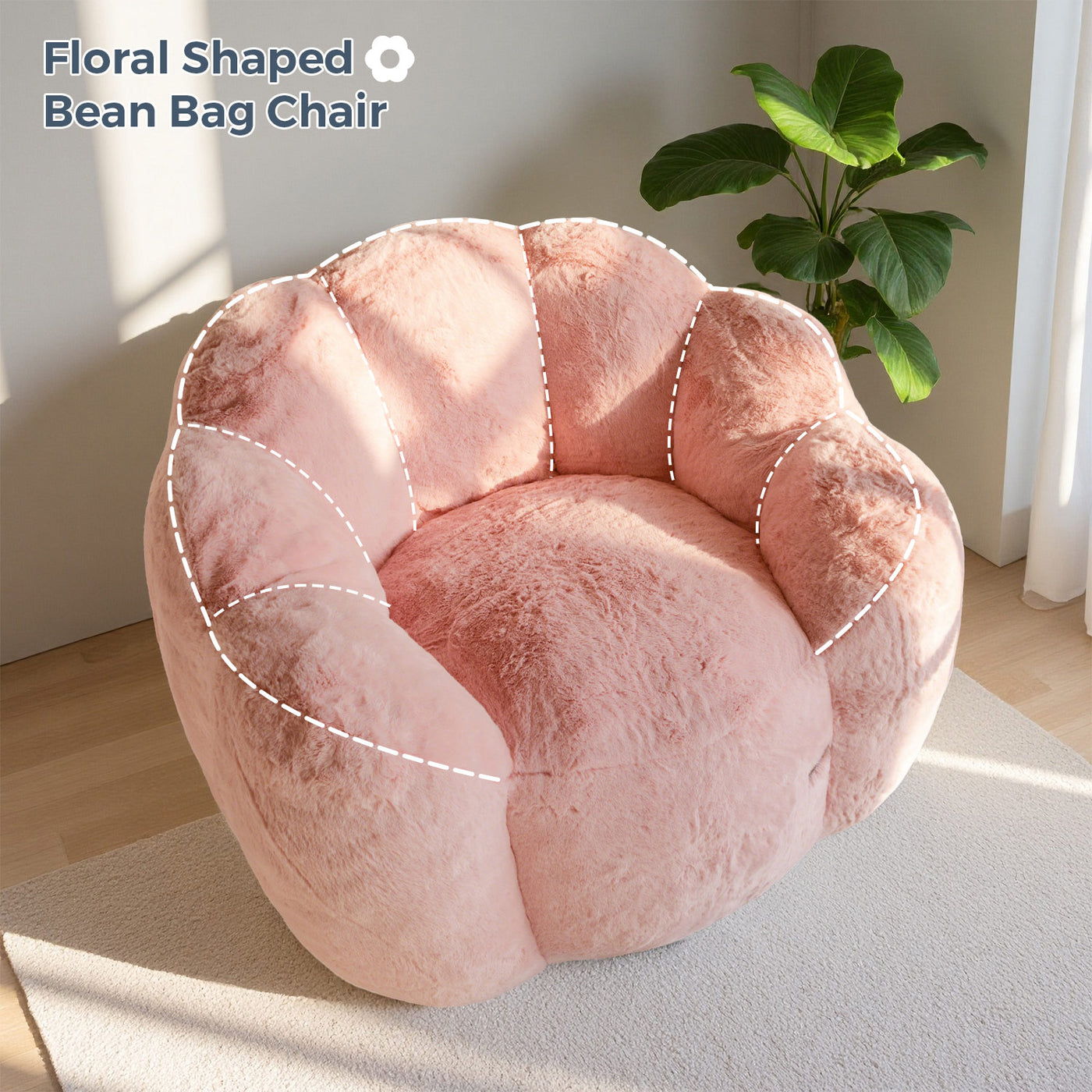 MAXYOYO Bean Bag Chair, Floral Shape Ultra Soft Faux Fur Petal Back Sofa for Adults, Single Size (Pink)