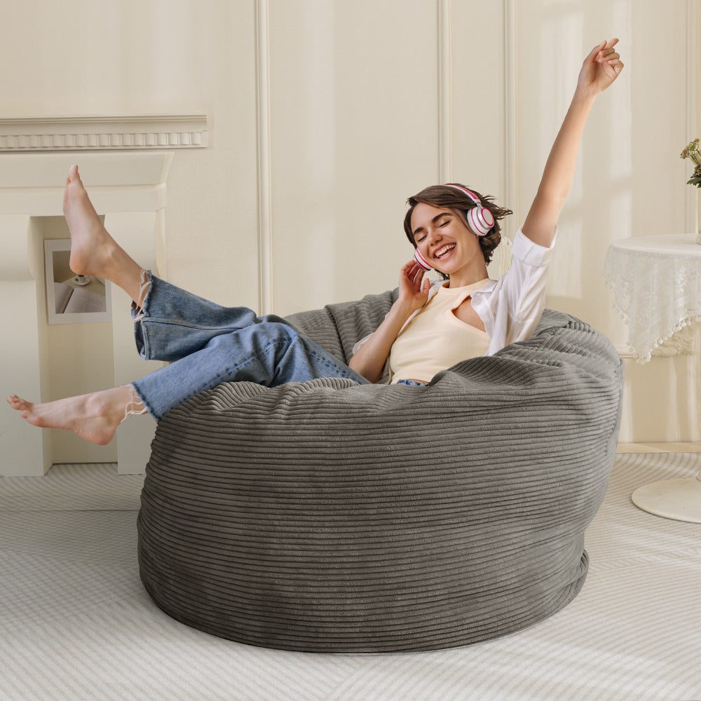 MAXYOYO Convertible Bean Bag Bed, 4ft Corduroy Bean Bag Chairs that Turn into Beds Queen, Dark Grey