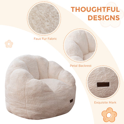 MAXYOYO Kids Bean Bag Chair, Floral Shaped Bean Bag Sofa, Plush Faux Fur Toddler Couch with Petal Backrest for Boys Girls, Stuffed Cozy Sofa for Nursery, Bedroom, Beige