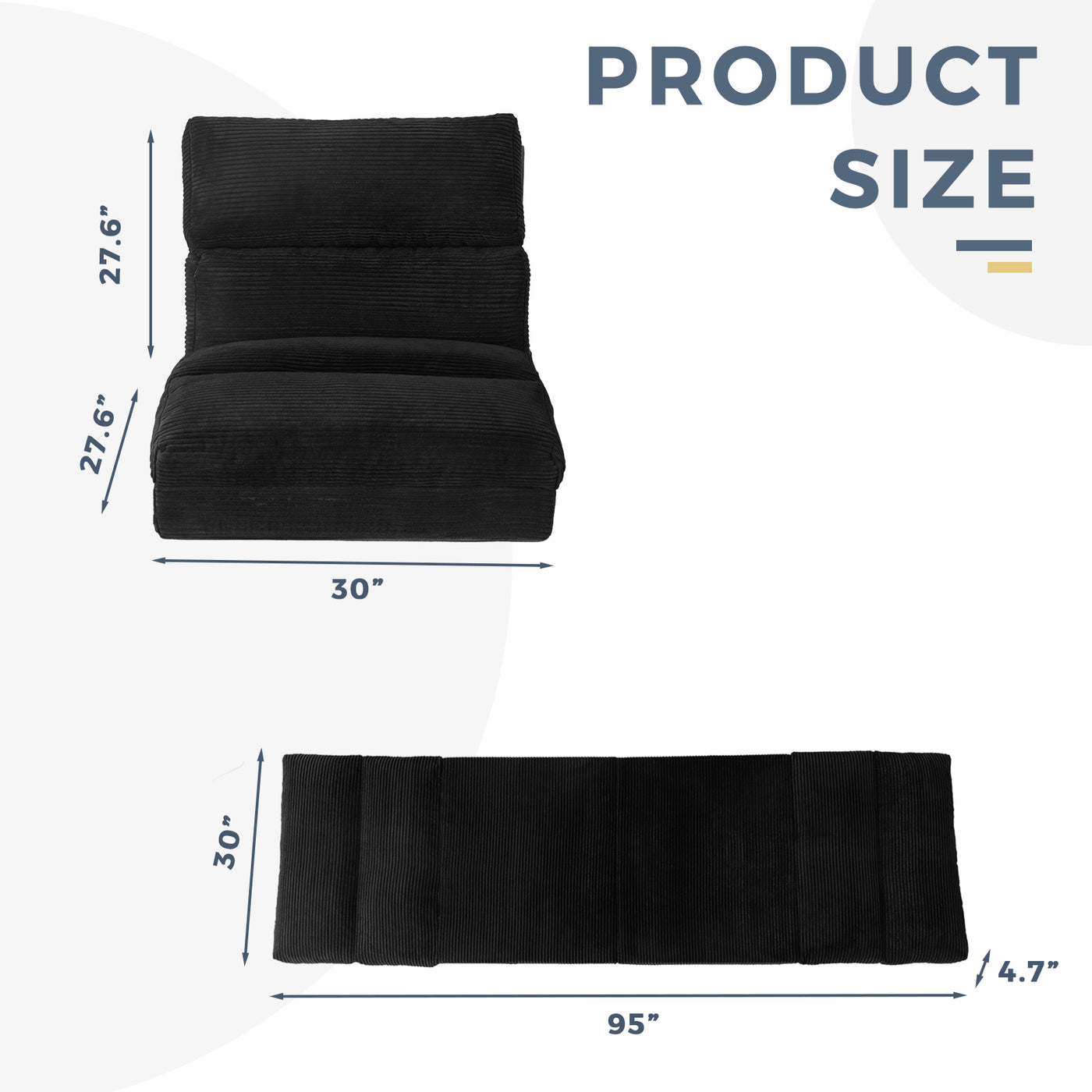 MAXYOYO Bean Bag Folding Sofa Bed, Corduroy Extra-Wide Foldable Floor Mattress, Black