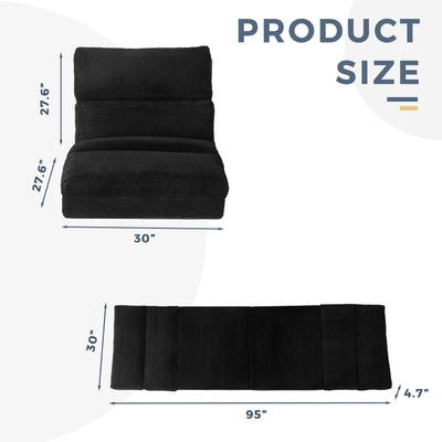 MAXYOYO Bean Bag Folding Sofa Bed, Corduroy Extra-Wide Foldable Floor Mattress, Black