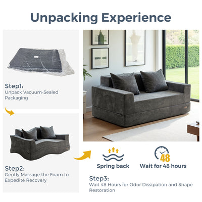 MAXYOYO Loveseat Floor Sofa Bed – Corded 4-in-1 Reclining Couch with Cup Holders & Pillows, Dark Grey