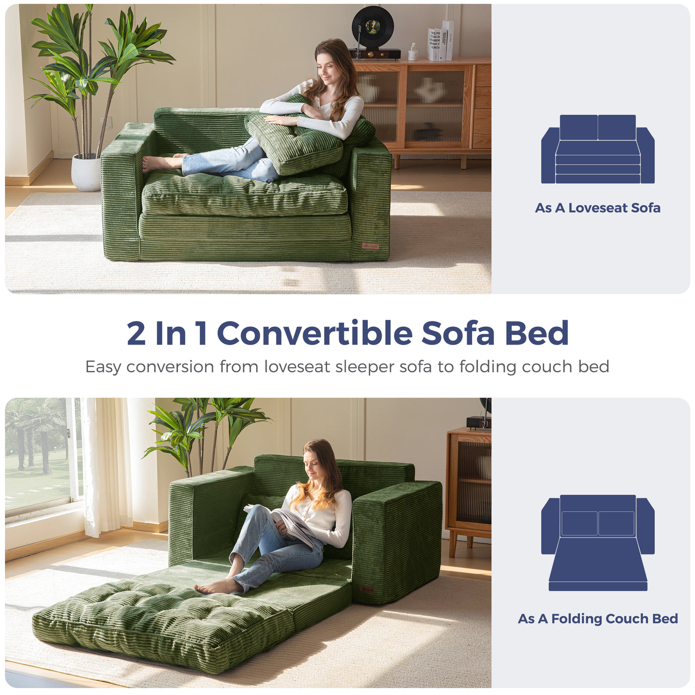 MAXYOYO Convertible Sofa Bed, Pull Out Loveseat Sleeper Sofa, 2 in 1 F ...