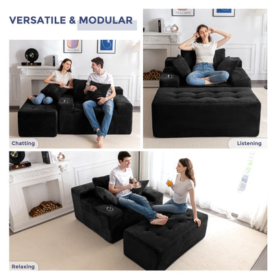 MAXYOYO Modular Sectional Chaise Lounge Sofa, Upholstered Lounge Chair with Pillows Indoor, Tufted Boneless Sofa Couch with Ottoman, Deep Seat Sleeper Chair for Living Room, No Assembly