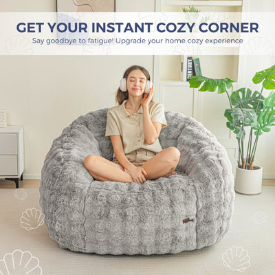 MAXYOYO Giant Bean Bag Chair for Adults, Stuffed Shell-Shaped Large Bean Bag Couch, Cozy Living Room Chair with Filler, Floor Sofa Lazy Sofa for Bedroom Living Room